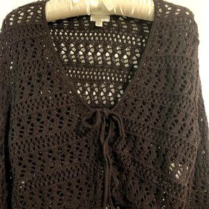 Dark Brown Crochet Bolero Bell Sleeve Sweater XL